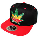 TOP LEVEL : MARIJUANA | Front-raised Marijuana with Rasta Color Design Snapback Cap