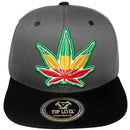 TOP LEVEL : MARIJUANA | Front-raised Marijuana with Rasta Color Design Snapback Cap