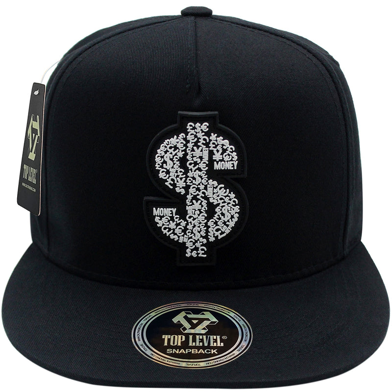 TOP LEVEL : MONEY | Dollar Sign with Rubber Patch Design Snapback Cap