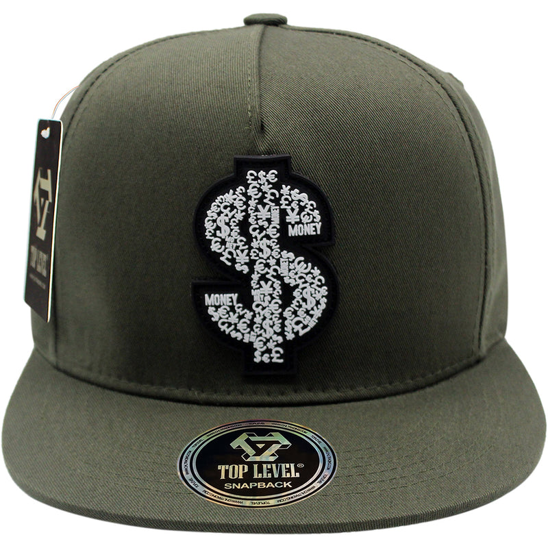 TOP LEVEL : MONEY | Dollar Sign with Rubber Patch Design Snapback Cap