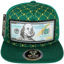 TOP LEVEL : MONEY | Embroidered $100 Bill with Sublimation & Luxury $ Print Design Snapback Cap