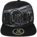 TOP LEVEL : MONEY | Front-raised Verbiage Embroidery with Bill Print Design Snapback Cap