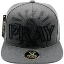 TOP LEVEL : PRAY | Front Raised Pray Verbiage Design with Prayer's Hand Print Design Snapback Cap