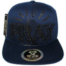 TOP LEVEL : PRAY | Front Raised Pray Verbiage Design with Prayer's Hand Print Design Snapback Cap