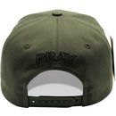 TOP LEVEL : PRAY | Front Raised Pray Verbiage Design with Prayer's Hand Print Design Snapback Cap