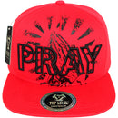 TOP LEVEL : PRAY | Front Raised Pray Verbiage Design with Prayer's Hand Print Design Snapback Cap