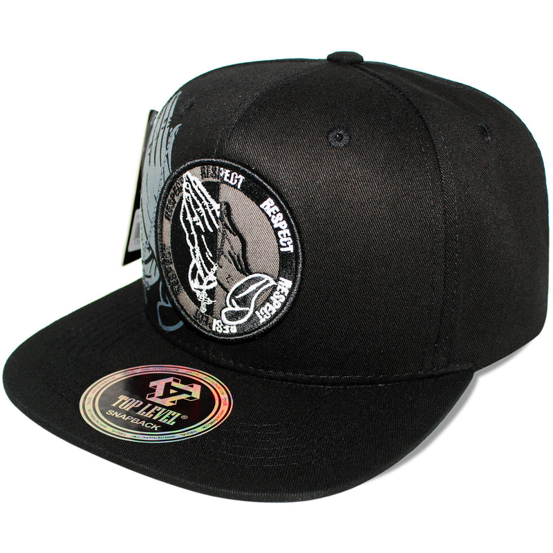 TOP LEVEL : RESPECT | Embroidered Prayer Hand with Cotton Patch Design Snapback Cap