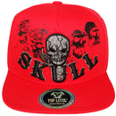 TOP LEVEL : SKULL | Front-raised Verbiage Design & Biker Skull Design Snapback Cap
