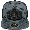 TOP LEVEL : SKULL | Front-raised Three Skulls Embroidery with Trippy Skull Print Design Snapback Cap