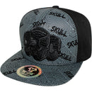TOP LEVEL : SKULL | Front-raised Three Skulls Embroidery with Trippy Skull Print Design Snapback Cap