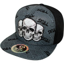 TOP LEVEL : SKULL | Front-raised Three Skulls Embroidery with Trippy Skull Print Design Snapback Cap