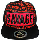 TOP LEVEL : SAVAGE | Front-raised Verbiage with Red Cotton Patch Design Snapback Cap