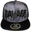 TOP LEVEL : SAVAGE | Front-raised Verbiage Design with Dripping Detail & Tie-dye Print Design Snapback Cap
