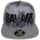 TOP LEVEL : SAVAGE | Front-raised Verbiage Design with Dripping Detail & Tie-dye Print Design Snapback Cap