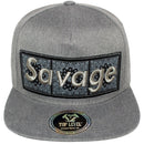 TOP LEVEL : SAVAGE | Front-raised Savage Verbiage Embroidery Design Snapback Cap