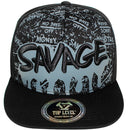 TOP LEVEL : SAVAGE | Front-raised Verbiage Embroidery with Street Graffiti Print Design Snapback Cap