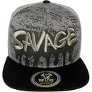 TOP LEVEL : SAVAGE | Front-raised Verbiage Embroidery with Street Graffiti Print Design Snapback Cap