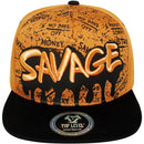 TOP LEVEL : SAVAGE | Front-raised Verbiage Embroidery with Street Graffiti Print Design Snapback Cap