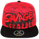 TOP LEVEL : SAVAGE | Front-raised Verbiage Embroidery with Street Graffiti Print Design Snapback Cap