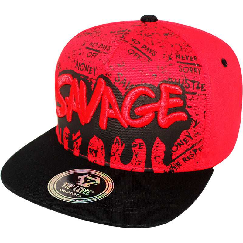 TOP LEVEL : SAVAGE | Front-raised Verbiage Embroidery with Street Graffiti Print Design Snapback Cap