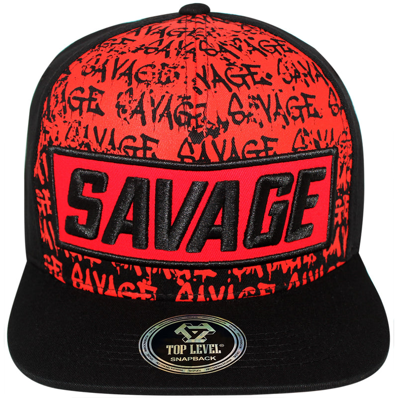 TOP LEVEL : SAVAGE | Front-raised Verbiage Embroidery with Cotton Patch Design Snapback Cap