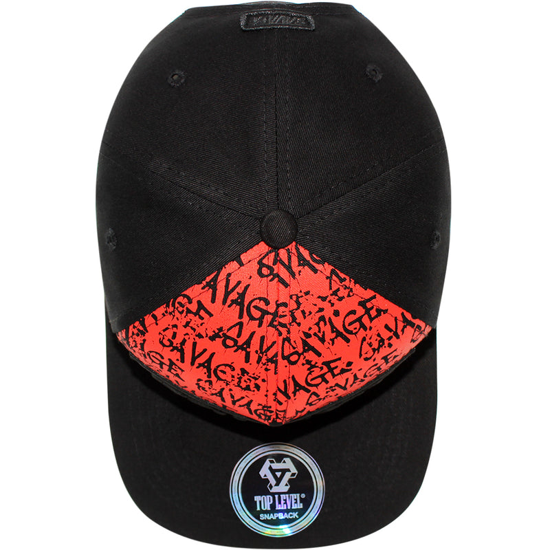 TOP LEVEL : SAVAGE | Front-raised Verbiage Embroidery with Cotton Patch Design Snapback Cap