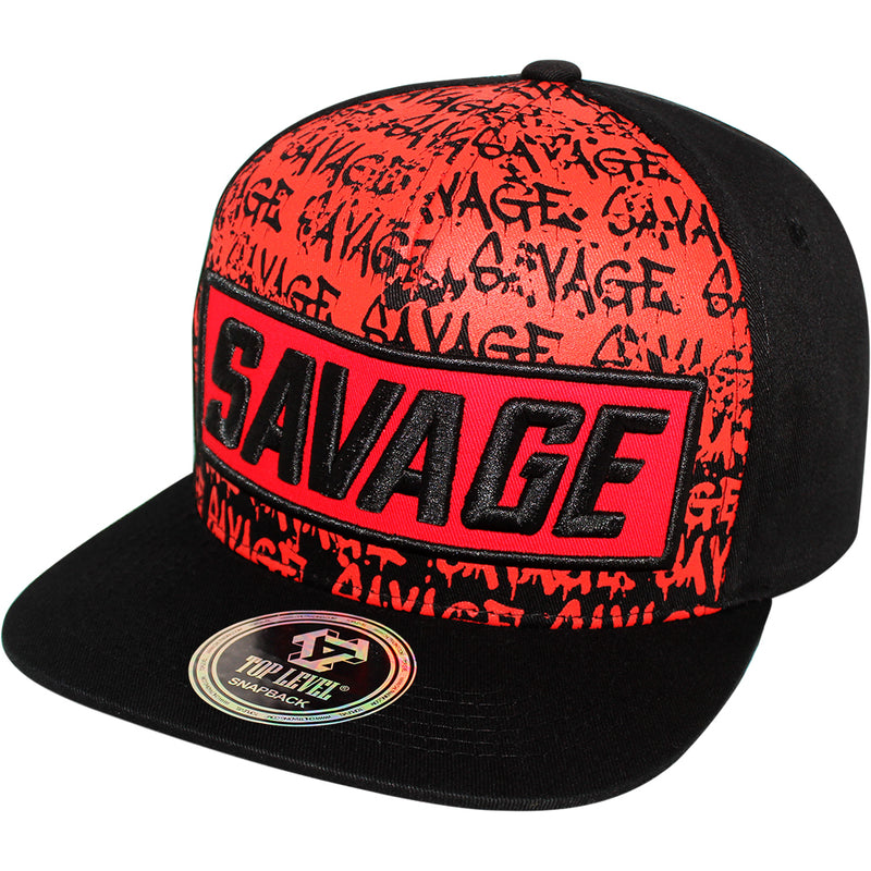 TOP LEVEL : SAVAGE | Front-raised Verbiage Embroidery with Cotton Patch Design Snapback Cap