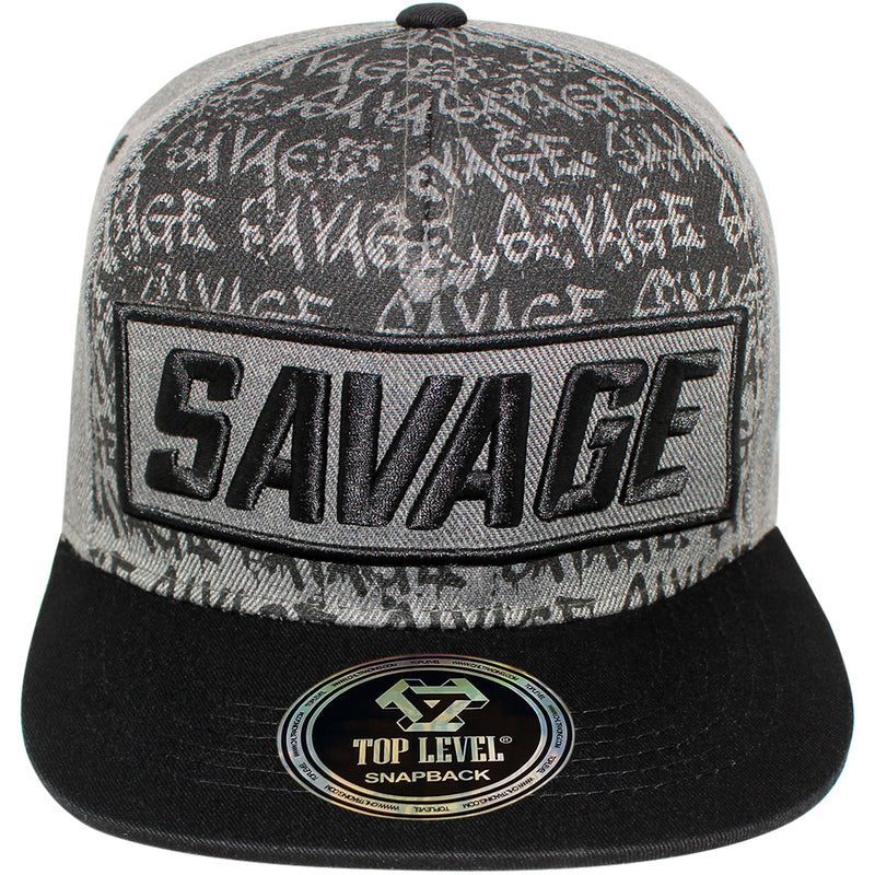 TOP LEVEL : SAVAGE | Front-raised Verbiage Embroidery with Cotton Patch Design Snapback Cap