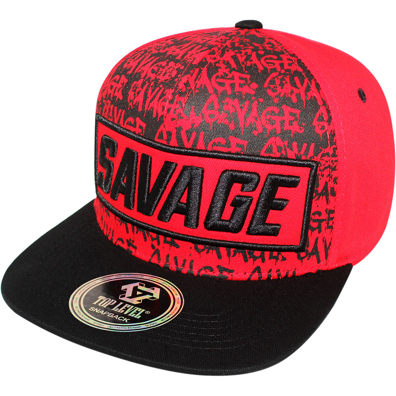 TOP LEVEL : SAVAGE | Front-raised Verbiage Embroidery with Cotton Patch Design Snapback Cap
