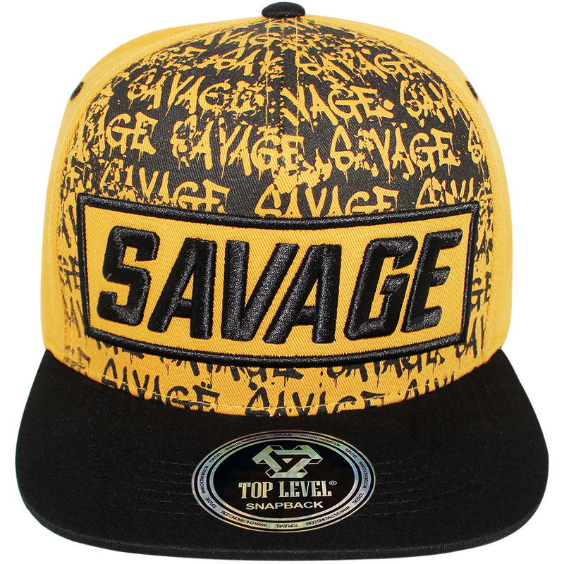 TOP LEVEL : SAVAGE | Front-raised Verbiage Embroidery with Cotton Patch Design Snapback Cap