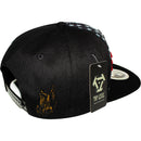 TOP LEVEL : USA | Embroidered Gold American Bald Eagle Emblem & Red Stripes Design Snapback Cap