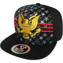 TOP LEVEL : USA | Embroidered Gold American Bald Eagle Emblem & Red Stripes Design Snapback Cap