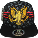 TOP LEVEL : USA | Embroidered Gold American Bald Eagle Emblem & Red Stripes Design Snapback Cap
