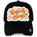 4350 DISTRICT : T13 | Beach Please Front-raised Verbiage Embroidery with Oxford Fabric Patch Design Vintage Baseball Cap