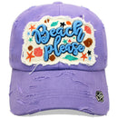 4350 DISTRICT : T13 | Beach Please Front-raised Verbiage Embroidery with Oxford Fabric Patch Design Vintage Baseball Cap