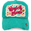 4350 DISTRICT : T13 | Beach Please Front-raised Verbiage Embroidery with Oxford Fabric Patch Design Vintage Baseball Cap