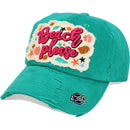 4350 DISTRICT : T13 | Beach Please Front-raised Verbiage Embroidery with Oxford Fabric Patch Design Vintage Baseball Cap