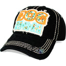 4350 DISTRICT : T13 | Dog Mom Front-raised Verbiage with Flower Embroidery Patch Design Vintage Baseball Cap
