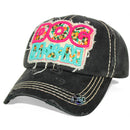 4350 DISTRICT : T13 | Dog Mom Front-raised Verbiage with Flower Embroidery Patch Design Vintage Baseball Cap