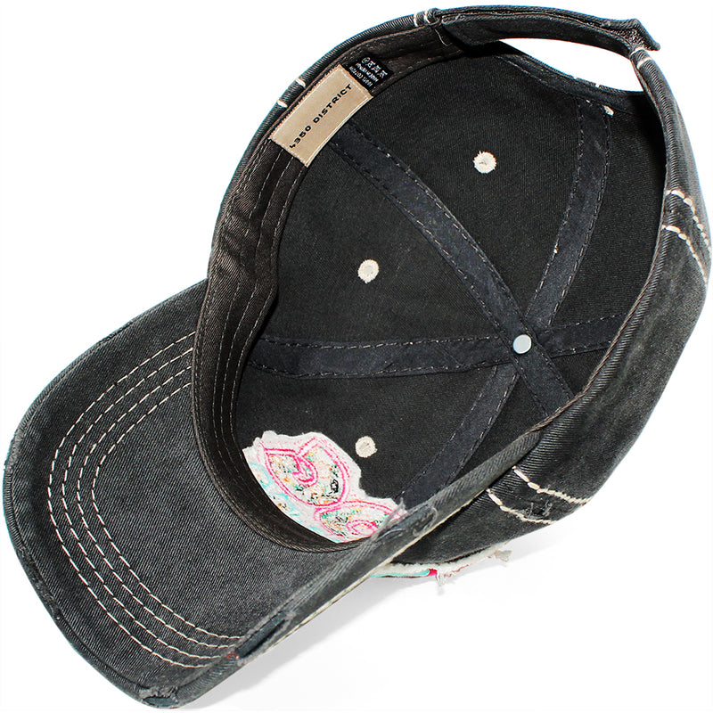 4350 DISTRICT : T13 | Dog Mom Front-raised Verbiage with Flower Embroidery Patch Design Vintage Baseball Cap