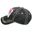 4350 DISTRICT : T13 | Dog Mom Front-raised Verbiage with Flower Embroidery Patch Design Vintage Baseball Cap