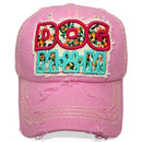 4350 DISTRICT : T13 | Dog Mom Front-raised Verbiage with Flower Embroidery Patch Design Vintage Baseball Cap