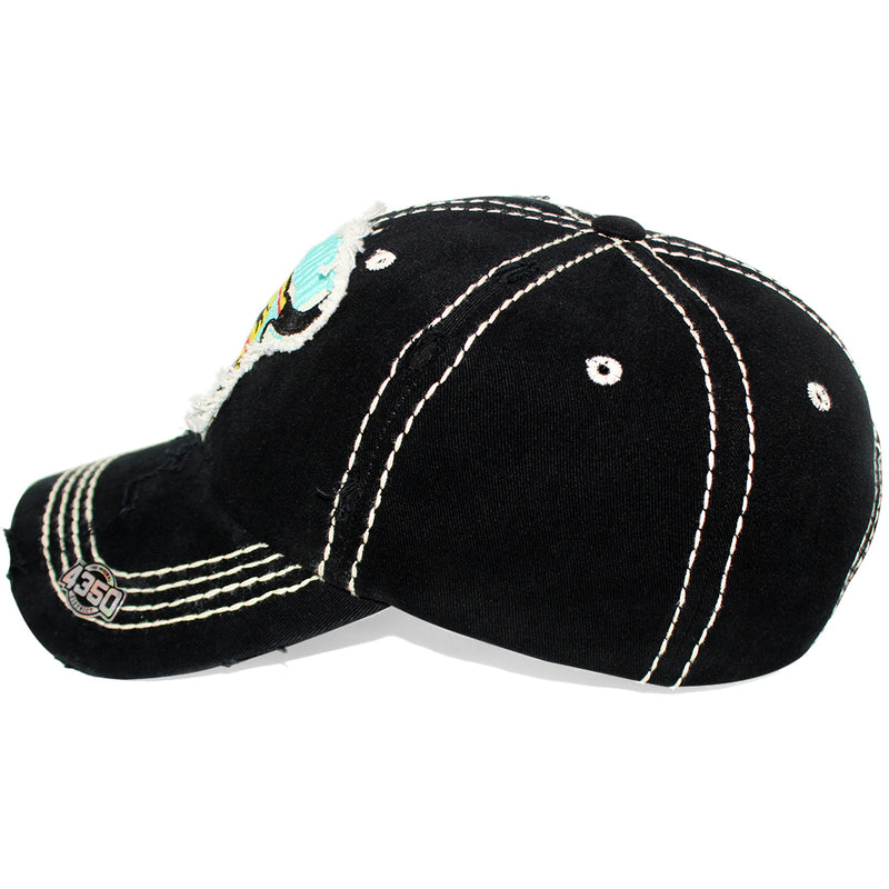 4350 DISTRICT : T13 | Free Spirit Front-raised Verbiage & Texas Cowboy with Bull Embroidery Design Vintage Baseball Cap