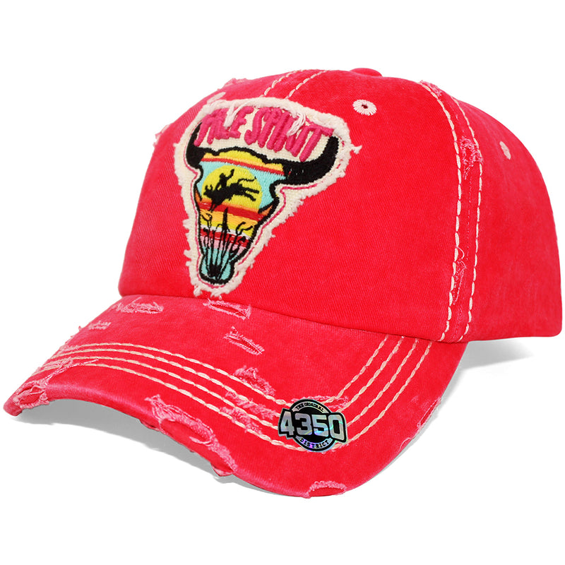4350 DISTRICT : T13 | Free Spirit Front-raised Verbiage & Texas Cowboy with Bull Embroidery Design Vintage Baseball Cap