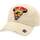 4350 DISTRICT : T13 | Free Spirit Front-raised Verbiage & Texas Cowboy with Bull Embroidery Design Vintage Baseball Cap