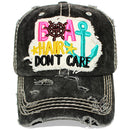 4350 DISTRICT : T13 | Boat Hair Don't Care Verbiage Design with Oxford Fabric Patch Design Vintage Baseball Cap