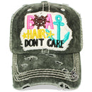 4350 DISTRICT : T13 | Boat Hair Don't Care Verbiage Design with Oxford Fabric Patch Design Vintage Baseball Cap