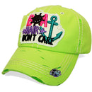 4350 DISTRICT : T13 | Boat Hair Don't Care Verbiage Design with Oxford Fabric Patch Design Vintage Baseball Cap