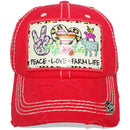 4350 DISTRICT : T13 | Peace, Love, Farm Life Front-raised Verbiage Design Vintage Baseball Cap