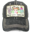 4350 DISTRICT : T13 | Peace, Love, Farm Life Front-raised Verbiage Design Vintage Baseball Cap